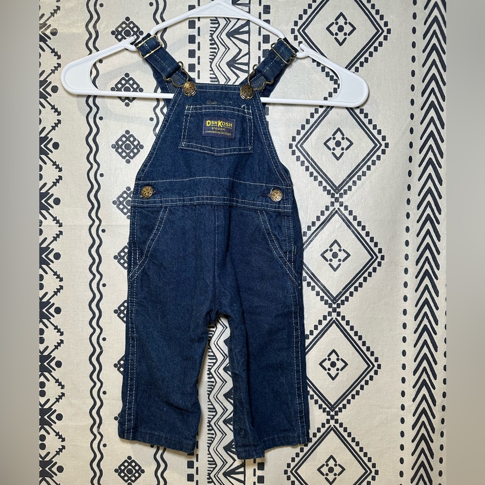 Vintage Oshkosh VESTBAK Denim Overalls infant 6/9 months USA Snap Crotch